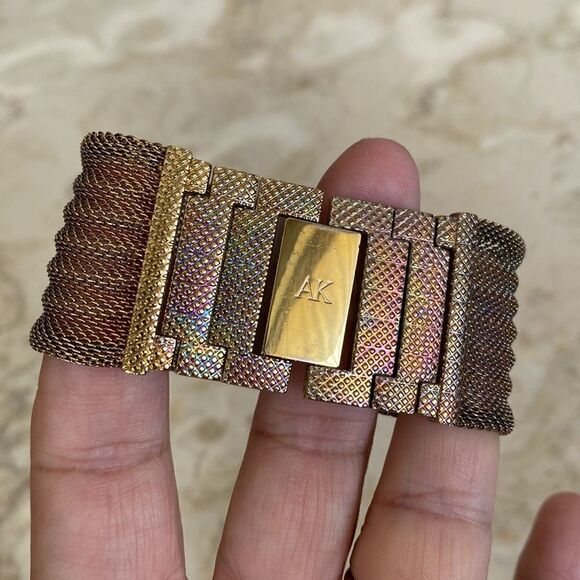 Anne Klein Wide Mesh Band Gold Tone Diamond Stainless Steel Watch - Picture 10 of 11